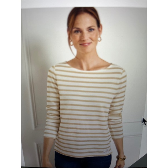 Talbots Tops - Talbots Authentic Gold Metallic Striped Boatneck 3/4 Sleeve Top Cream  M
